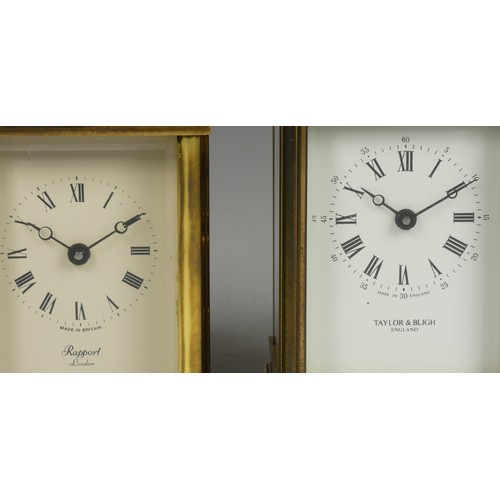 215 - A brass carriage clock, the white enamel dial signed Taylor and Bligh, England,11.5 x 8.5 x 6.5cm to... 