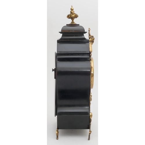 218 - A German Lenzkirch Louis XVI style burr walnut and ebonised mantle clock, with gilt applied decorati... 