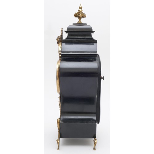 218 - A German Lenzkirch Louis XVI style burr walnut and ebonised mantle clock, with gilt applied decorati... 