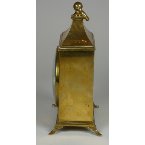 221 - A Junghans Meister brass mantle clock, decorated with a floral design, the silver chapter ring with ... 