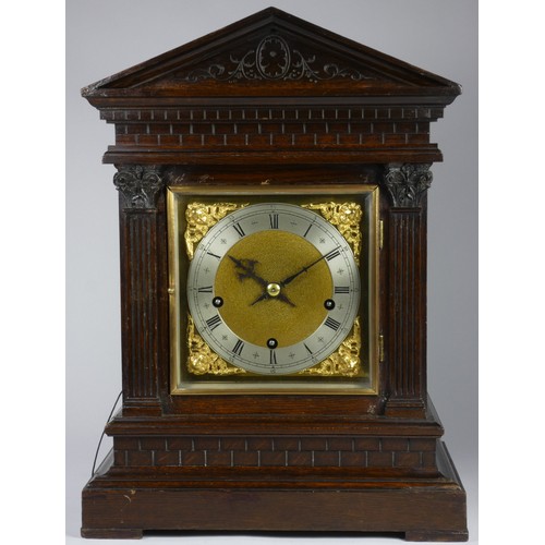 223 - A Winterhalder & Hofmeier oak musical repeating bracket clock, with a silvered chapter ring and gilt... 