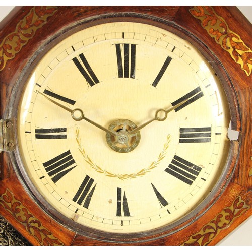 224 - A 19th century mahogany and brass inlaid, postman's alarm clock with a 9