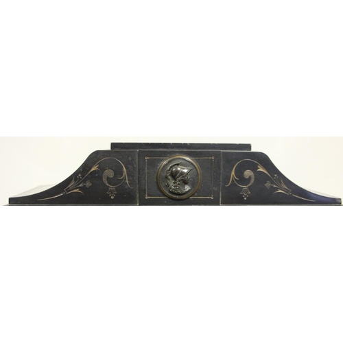 227 - A Victorian slate mantel clock, the architectural case with gilt highlights, the dial with visible e... 