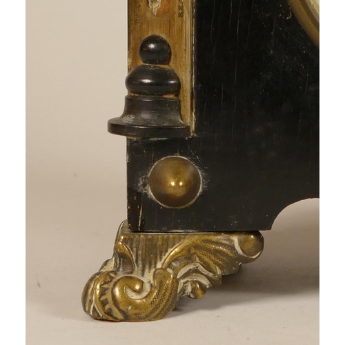 233 - A 19th century ebonised mantel clock/barometer, with white enamel dials, the movement signed D.H, th... 