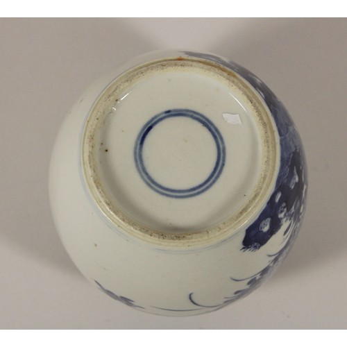 201 - A Kang Si blue and white brush pot, four character marks to base, decorated with butterflies and fol... 