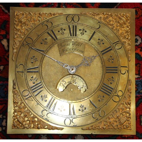 234 - A Georgian 30 hour, oak longcase clock by John Wyld, Nottingham, a 12 inch brass dial with date aper... 