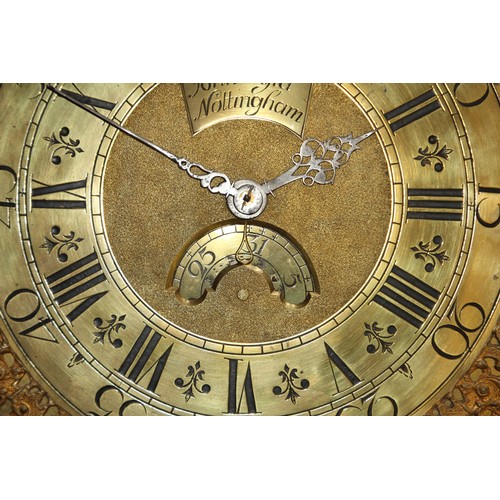 234 - A Georgian 30 hour, oak longcase clock by John Wyld, Nottingham, a 12 inch brass dial with date aper... 