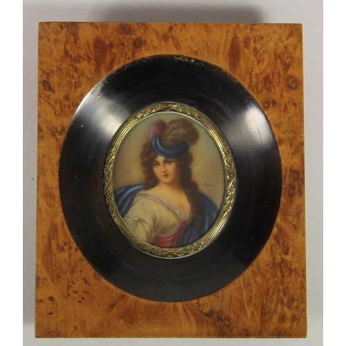 265 - Four 19th century style miniatures on ivorine, indistinctly signed, framed, 13 x 11 cm