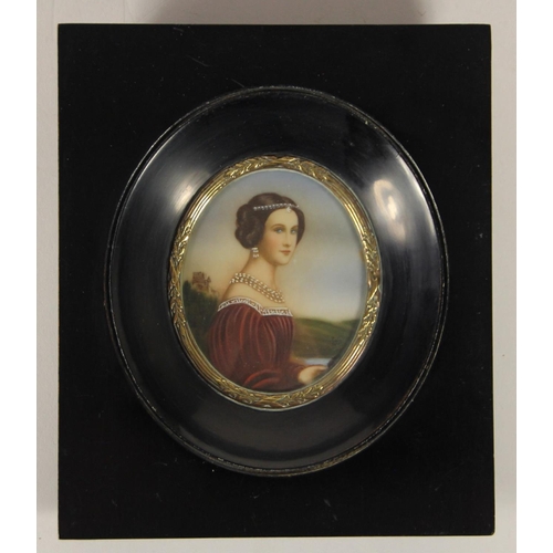 265 - Four 19th century style miniatures on ivorine, indistinctly signed, framed, 13 x 11 cm