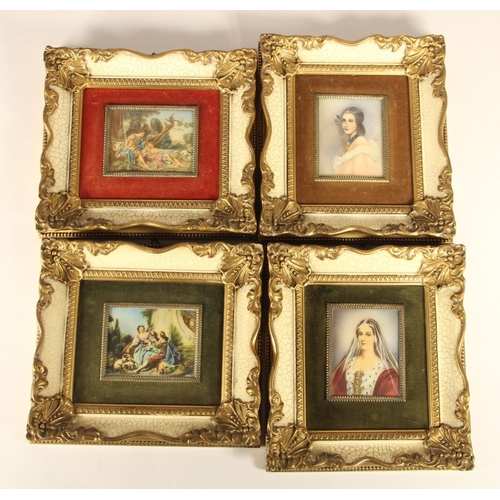 266 - Four 19th century style miniature ivorine portraits, depicting 19th century ladies, 20 x 17 cm