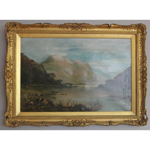 267 - Clement Adams 19th Century, Scottish loch and river landscape, oil on canvas, gilt frame, signed, 54... 