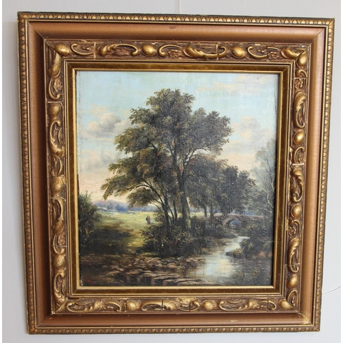 268 - A landscape river scene, signed Loombe, oil on board, framed, 41 x 43 cm