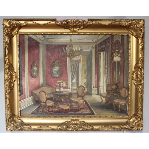 270 - 19th century Continental school style, ornate drawing room, indistinctly signed, oil on canvas, 80 x... 