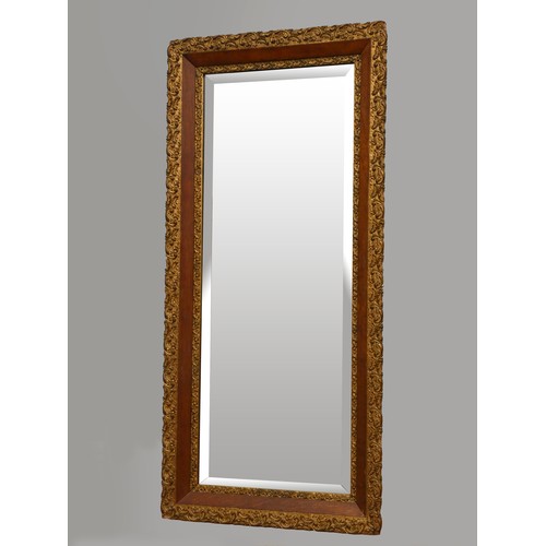 263 - An Edwardian carved giltwood and mahogany rectangular wall mirror, with bevelled edge glass, 113 x 5... 