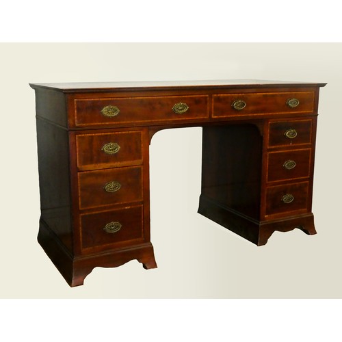 238 - An Edwardian mahogany pedestal desk, two frieze drawers over three drawer pedestals, boxwood and ebo... 