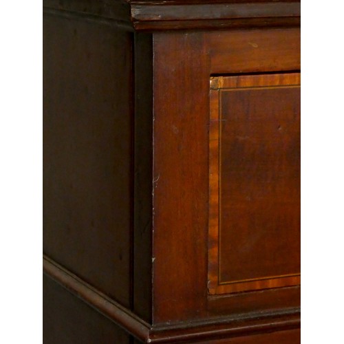 238 - An Edwardian mahogany pedestal desk, two frieze drawers over three drawer pedestals, boxwood and ebo... 