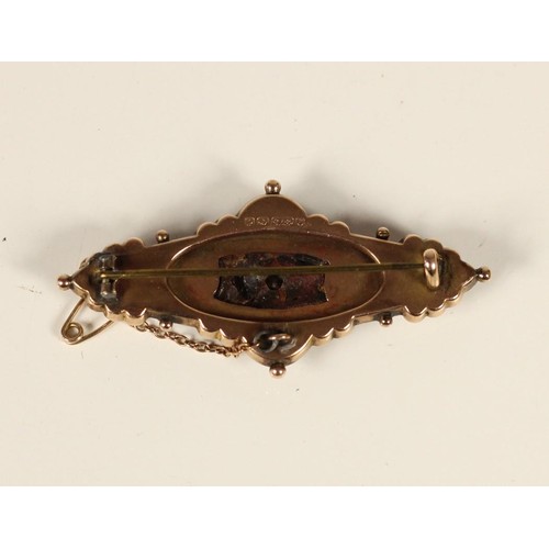 82 - An Edwardian 9ct gold red paste and half pearl panel brooch, Birmingham 1905 and a Victorian sweethe... 