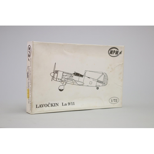 108 - Eight MPM aircraft 1/72 model kits, to include : 

Lavockin La9/11
Messerschmitt ME 262 V9/V12 (2)
M... 