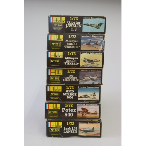 110 - Seven Heller aircraft 1/72 model kits, to include : 

Saab J.32 Lansen
Potez 540
AMD Mirage 2000
L.T... 