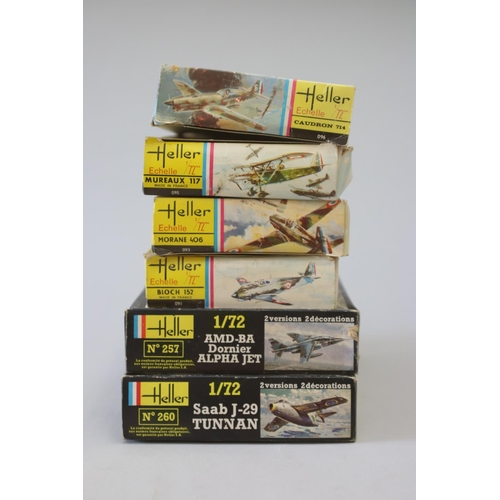 111 - Six Heller aircraft 1/72 model kits, to include : 

Bloch 152
Morane 406
Mureaux 117
Caudron 714
Saa... 