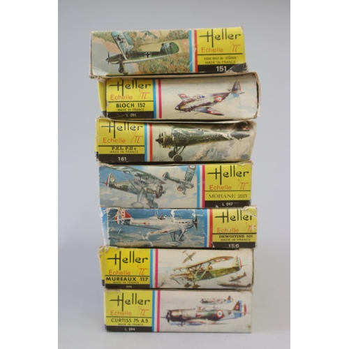 112 - Seven Heller aircraft 1/72 model kits, to include : 

Curtis 75.A3
Mureaux M117
Dewoitine 501
Morane... 