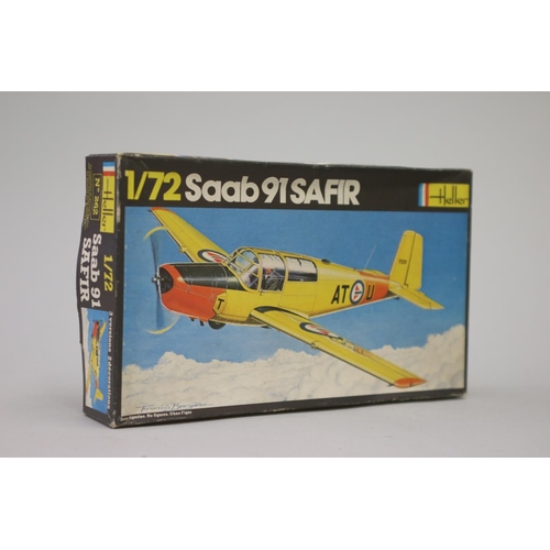 117 - Seven Heller aircraft 1/72 model kits, to include : 

Sncase SE. 535 Mistral
Saab J 21 A
C M Fouga M... 