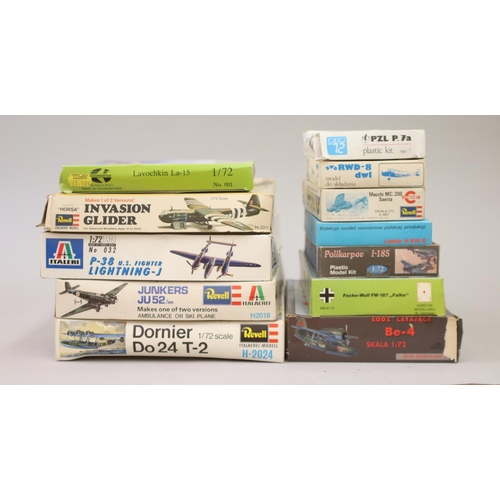 Twelve European made 1/72 model aircraft kits, from brands