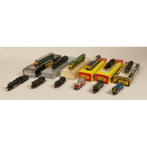 2 - A collection of 'N' gauge model railway to include, 12 locomotives including, Graham Farish Class 66... 