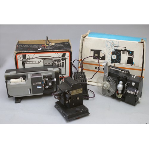 185 - Three 8mm movie projectors, including a Bauer Super T3, with a fitted interior box and accessories, ... 