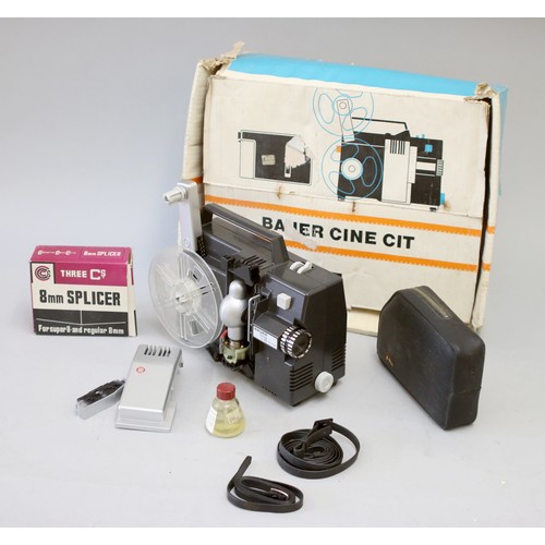 185 - Three 8mm movie projectors, including a Bauer Super T3, with a fitted interior box and accessories, ... 