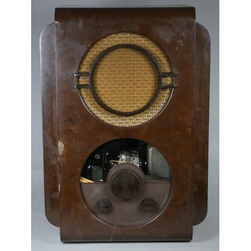 193 - A Bakelite UAW 78 radio with missing dial (included but removed due to damage), c.1937