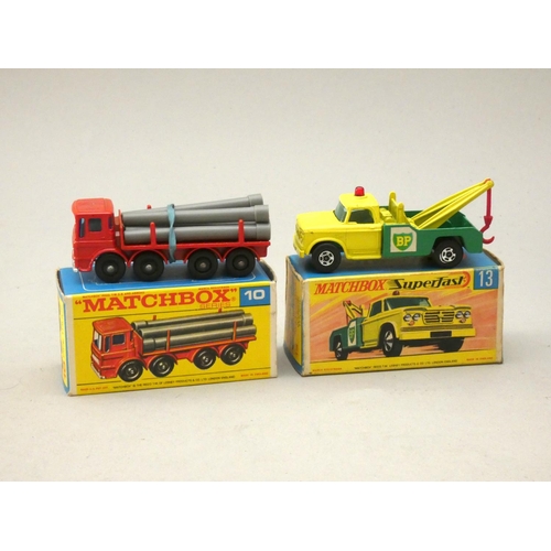 206 - Two matchbox die-cast, #10 Pipe Truck, together with #13 Dodge Wreck Truck, boxed (2)