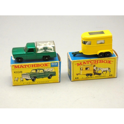 208 - Two matchbox die-cast, #50 Kennel Truck, together with #43 Pony Trailer, boxed and including animals... 