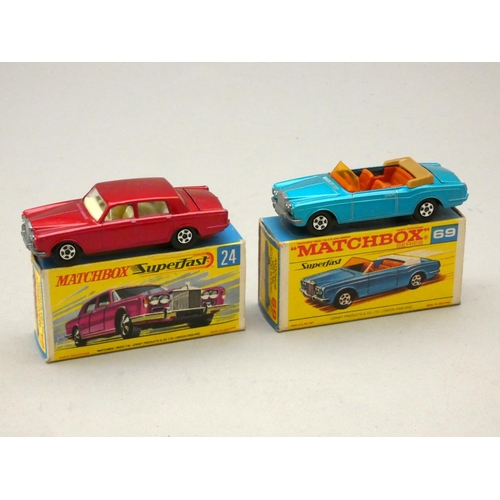 210 - Two matchbox die-cast, #24 Rolls Royce Silver Shadow, together with #69 Rolls Royce Silver shadow, b... 