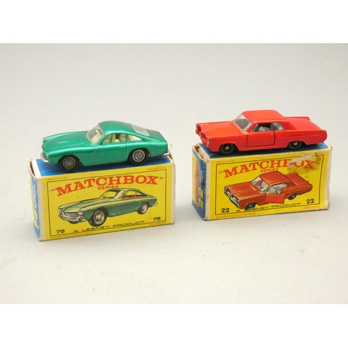 211 - Two matchbox die-cast, #75 Ferrari Berlinetta, together with #22 Pontiac Coupe, boxed (2)