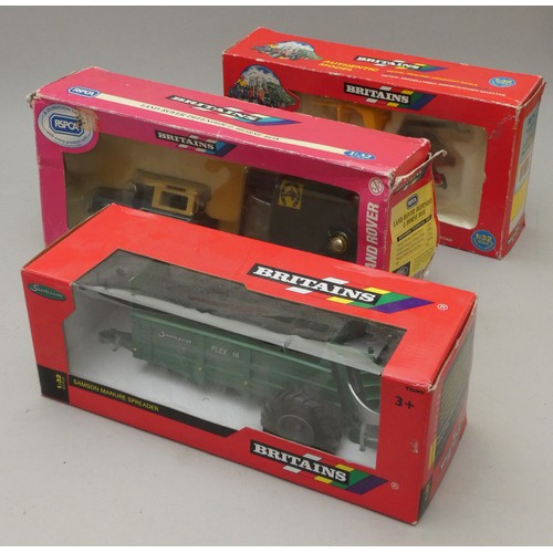 216 - Britains boxed models to include - Land Rover Defender & Horse Box, No.40099, Samson Manure Spreader... 