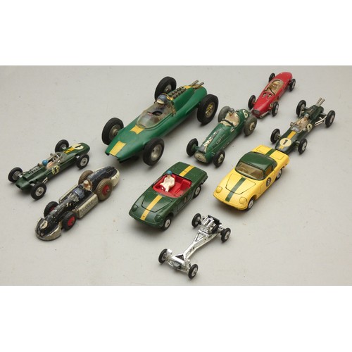 222 - A selection of playworn Dinky & Corgi die-cast racing cars to include - Lotus Elan S2, Lotus 'Climax... 