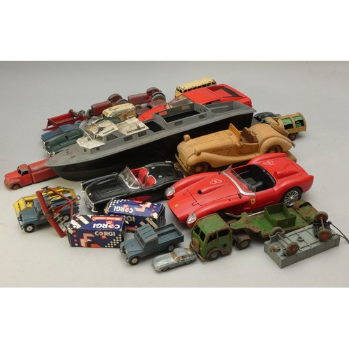 225 - A collection of early playworn die-cast models, makers to include - Corgi & Dinky, together with fou... 