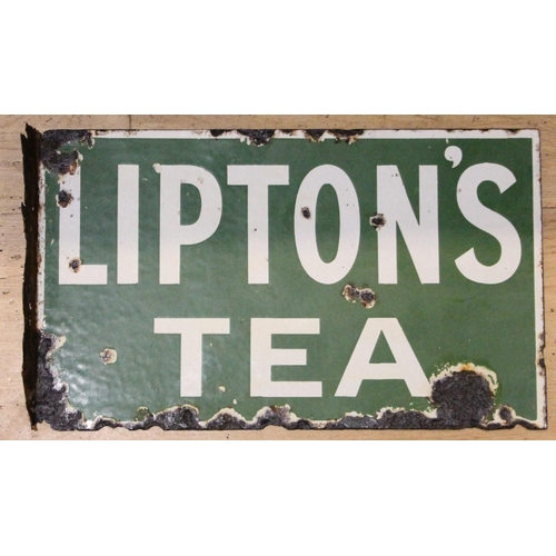 231 - Lipton's Tea, a double sided, vitreous enamel advertising sign, 23 x 38cm.