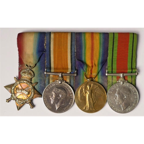 250 - A WWI/WWII mounted group of four, 1914-15 trio, awarded to Pte. E.B. Delacour, 10th Canadian Infantr... 