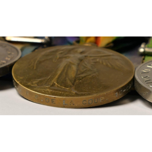 250 - A WWI/WWII mounted group of four, 1914-15 trio, awarded to Pte. E.B. Delacour, 10th Canadian Infantr... 