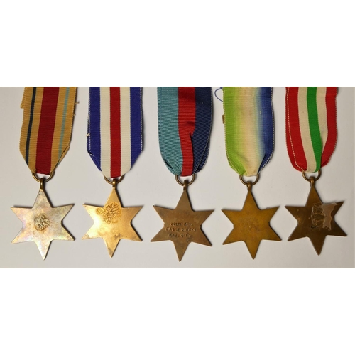 251 - WWII, 5 x Stars, Atlantic with Air Crew Europe bar, Italy, Africa with 8th Army bar, France and Germ... 