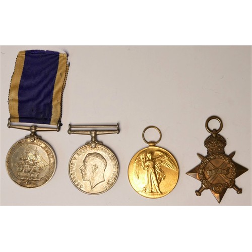 261 - WWI Royal Naval group of four, Long Service, 1914-15 Star, Victory and War, J.H. Anstey P.O. 1 Cl, H... 