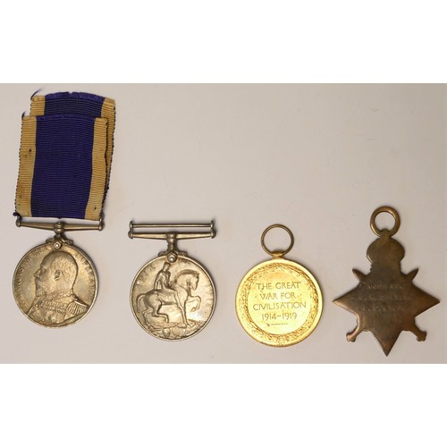 261 - WWI Royal Naval group of four, Long Service, 1914-15 Star, Victory and War, J.H. Anstey P.O. 1 Cl, H... 