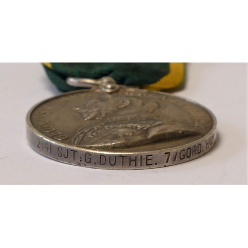 263 - George V Territorial Force Efficiency Medal, awarded to Sjt. G. Duthie, 7th Gordon Highlanders