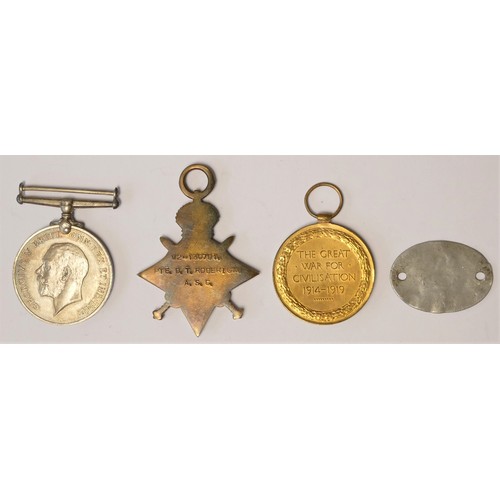 265 - WWI trio including 1914-15 Star and I.D. tag to M2-13791 Pte. D.T. Roderick A.S.L.