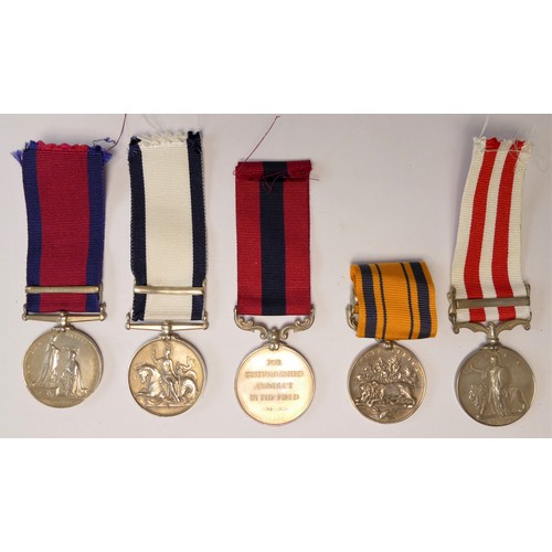 268 - Five replica Victorian medals, Military General Service, Naval General Service, India Mutiny Medal, ... 