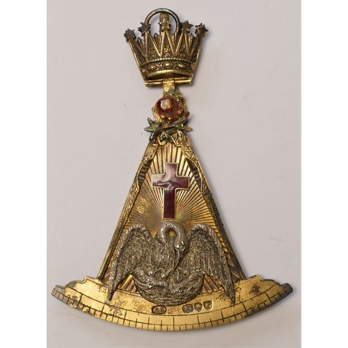 276 - A silver gilt Victorian Masonic Rose Croix collar jewel, London 1890, 38gm, case