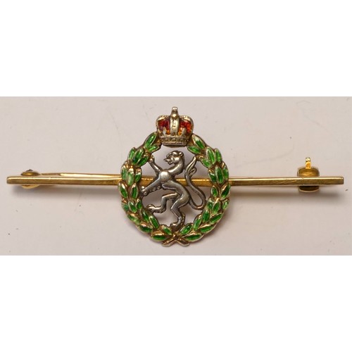 280 - A 9ct gold and enamel Women's Royal Army Corps brooch by Garrard & Co., Birmingham 1990, 48mm, 4.9gm