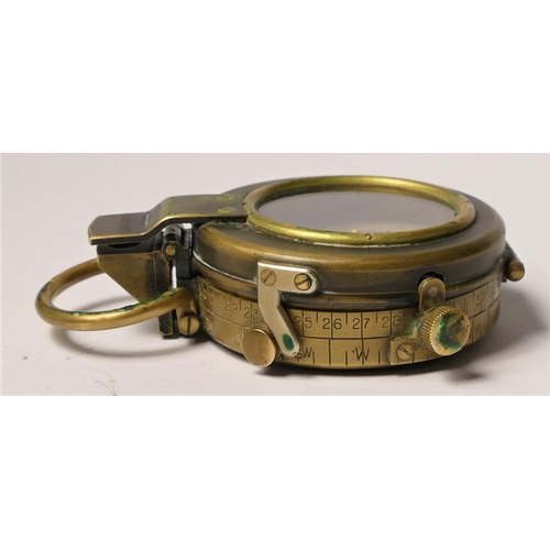 299 - A WWI British brass compass, by F-L, number 92042, dated 1917, leather case, inscribed F. Houghton, ... 